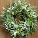Door Wreath Green Eucalyptus for Front Door Wreaths Spring Summer Olive Wreath Artificial Leaves Mixed Berry Wreaths for All Season Home Farmhouse Porch Year Round Outdoor Wall Decorating,18-20 Inch