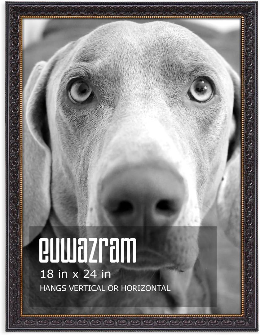 Ornate Black 18x24 Picture Frame with Raised Leaf Border, 18 x 24 in