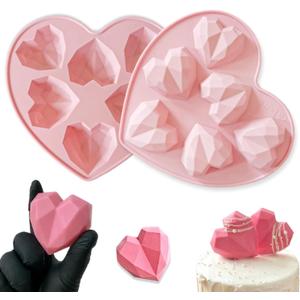 2 Pcs Valentines Chocolate Silicone Molds,12-Cavities Pink Chocolate Silicone Mold Diamond Heart Shape Candy Molds,Non-Stick Baking Molds for Valentine Party Decor, Candy,Cake Dessert Making (Colour 6)