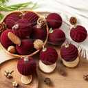 12 Pcs Light Scented Velvet Christmas Balls Bulk Winter Fir Scent Flocked Christmas Tree Ball Ornaments Hanging Baubles for Xmas Holiday Home Gift Yard Decor (Burgundy 3.15 Inch)