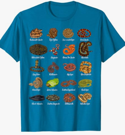 Types of Snakes T-Shirt (Blue, M)