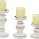 Deco 79 Wood Decorative Candle Holder Turned Style Candle Stand, Set of 3 Candlestick Holder 8", 6", 4"H, White