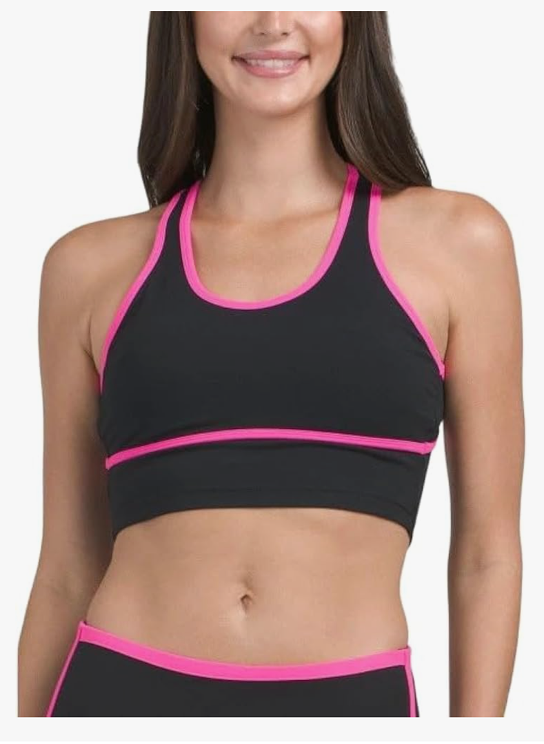 Juicy Couture High Support Sports Bra Top Contrast Piping and Cut Out Detail L Black