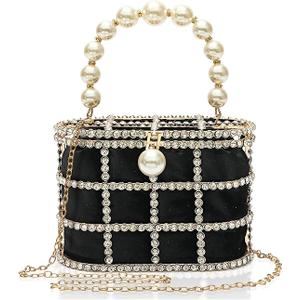 CARIEDO Evening Handbag Women Clutch Purses with Pearl Diamonds for Wedding Prom Birthday Party Dinner Accessories (Black)