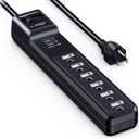 Amazon Basics Surge Protector Power Strip with 6 Outlets, 2 USB Ports, 1000 Joule, 6-Foot Cord Length, Black