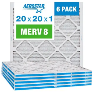 Aerostar 20x20x1 MERV 8 - 6 Count - High Efficiency Pleated HVAC, Furnace & Air Conditioner Filters - Removes Dust, Lint, Mold & Allergy-Causing
