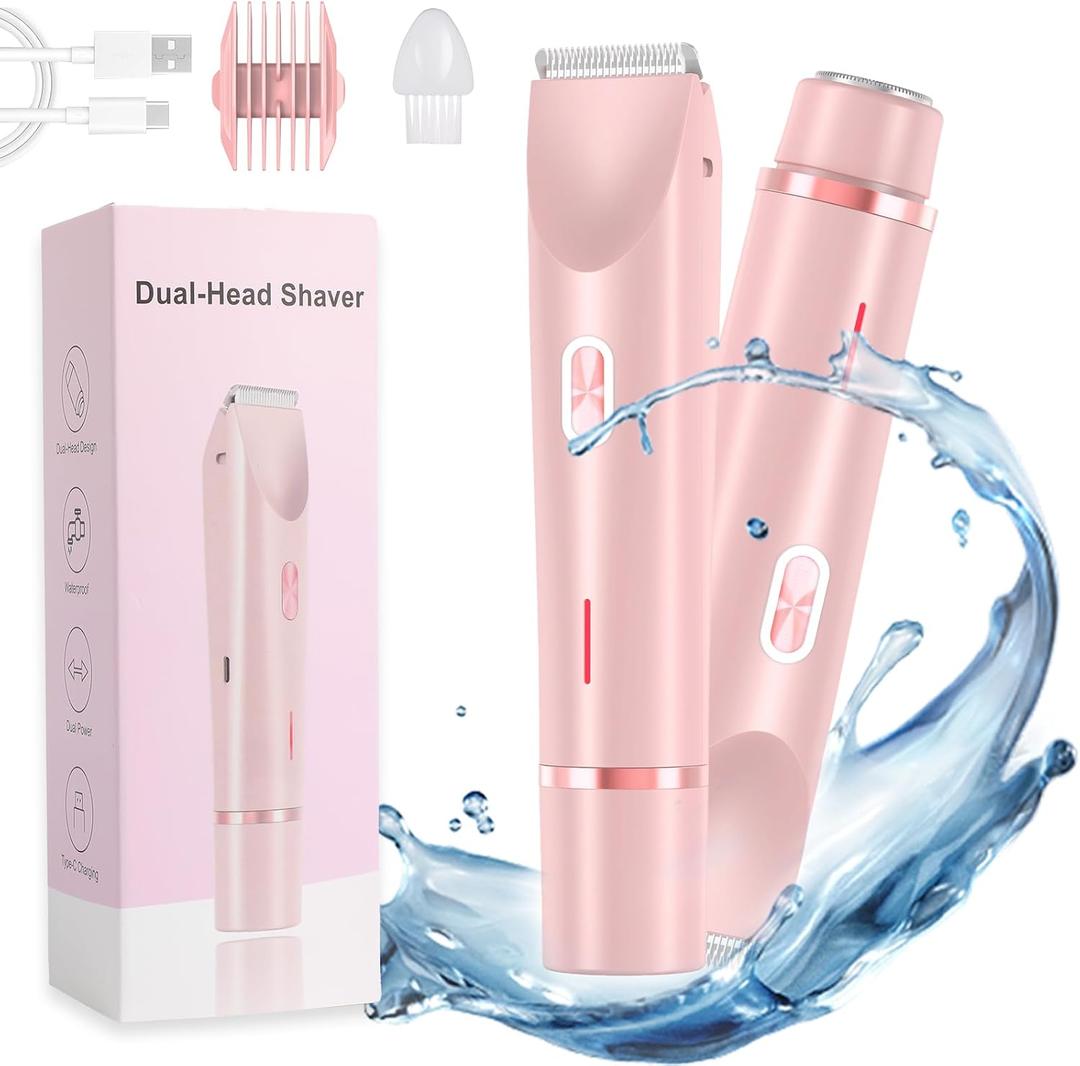 Dermave Bikini Shaver,Dual Head Shaver Women, 2 in 1 Wet & Dry Waterproof Electric Bikini Trimmer for Women(Pink)