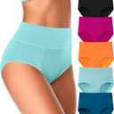 ASIMOON High Waisted Cotton Underwear for Women Plus Size Slight Tummy Control Full Coverage Panties Briefs Ladies Pack (X-Large, Multicolor-01-5pack)
