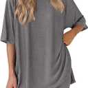 PRETTYGARDEN Women 2 Piece Lounge Set 2026 Summer Casual Oversized Shirts Biker Shorts Matching Airport Travel Outfit Clothes (Gray, XXL)
