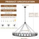 Black Extra Large Wagon Wheel Chandelier, 60 inch 36 Lights Farmhouse Chandelier, Industrial Candle Round Pendant Light Fixture for High Ceiling Living Room Dining Room Outdoor Porch Entryway Hallway
