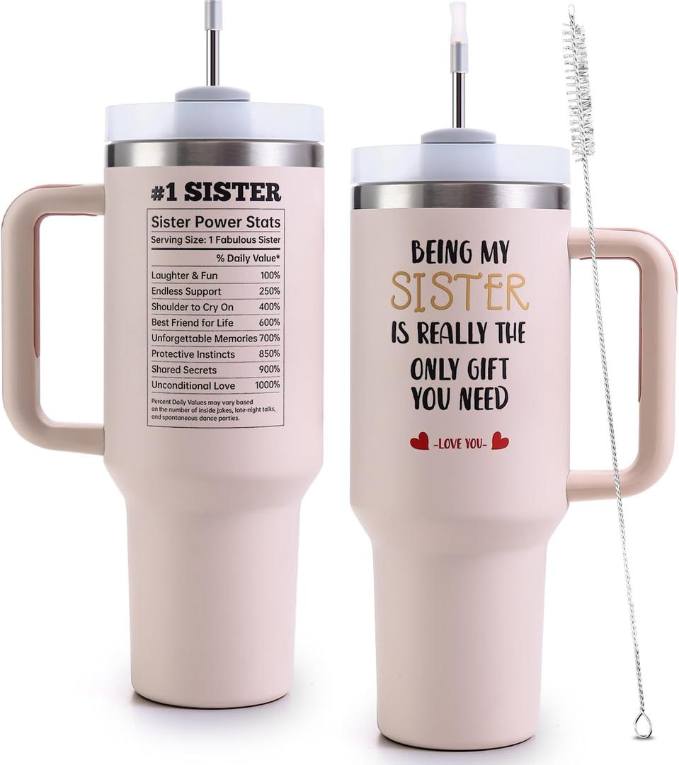 Sister Tumble with Handle 40oz Sisters Birthday Gifts - Sister Gifts from Sisters, Stainless Steel Insulated Travel Cup with Lid, Funny Mothers Day, Christmas Gifts for Sis Bestie Best Friend