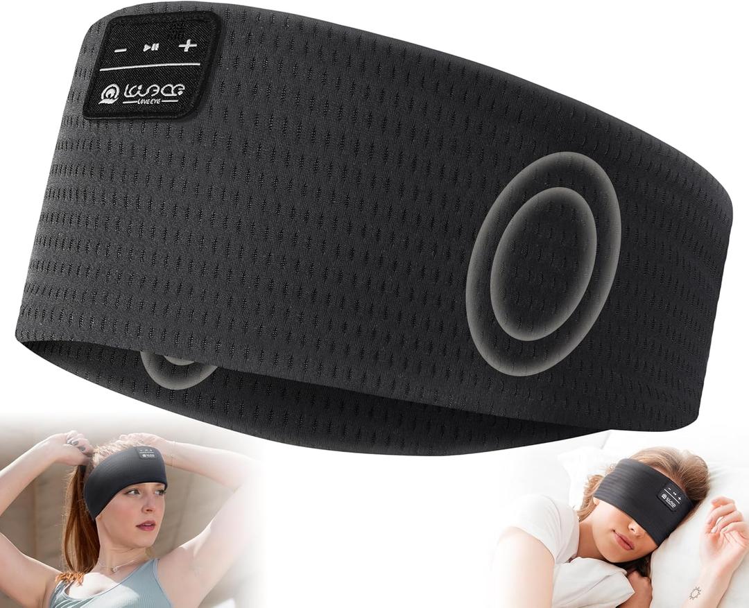 LOVE EYE Sleep Headphones Wireless Headband Headphones Bluetooth 5.4 for Side Sleeper Bluetooth Headband Earphones for Sports for tech Gadgets Gifts (Mesh Black)