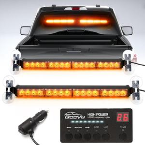 BooYu 2 in 1 Traffic Advisor Light Bar w/Digital Display Controller Windshield LED Emergency Strobe Visor Interior Safety Warning Hazard Flashing Lights for Firefighter Police Trucks Vehicles (Amber)