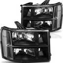 Headlight Assembly Compatible with 2007 2008 2009 2010 2011 2012 2013 GMC Sierra 1500, 07-14 GMC Sierra 2500HD/3500HD, Black Housing Clear Corner