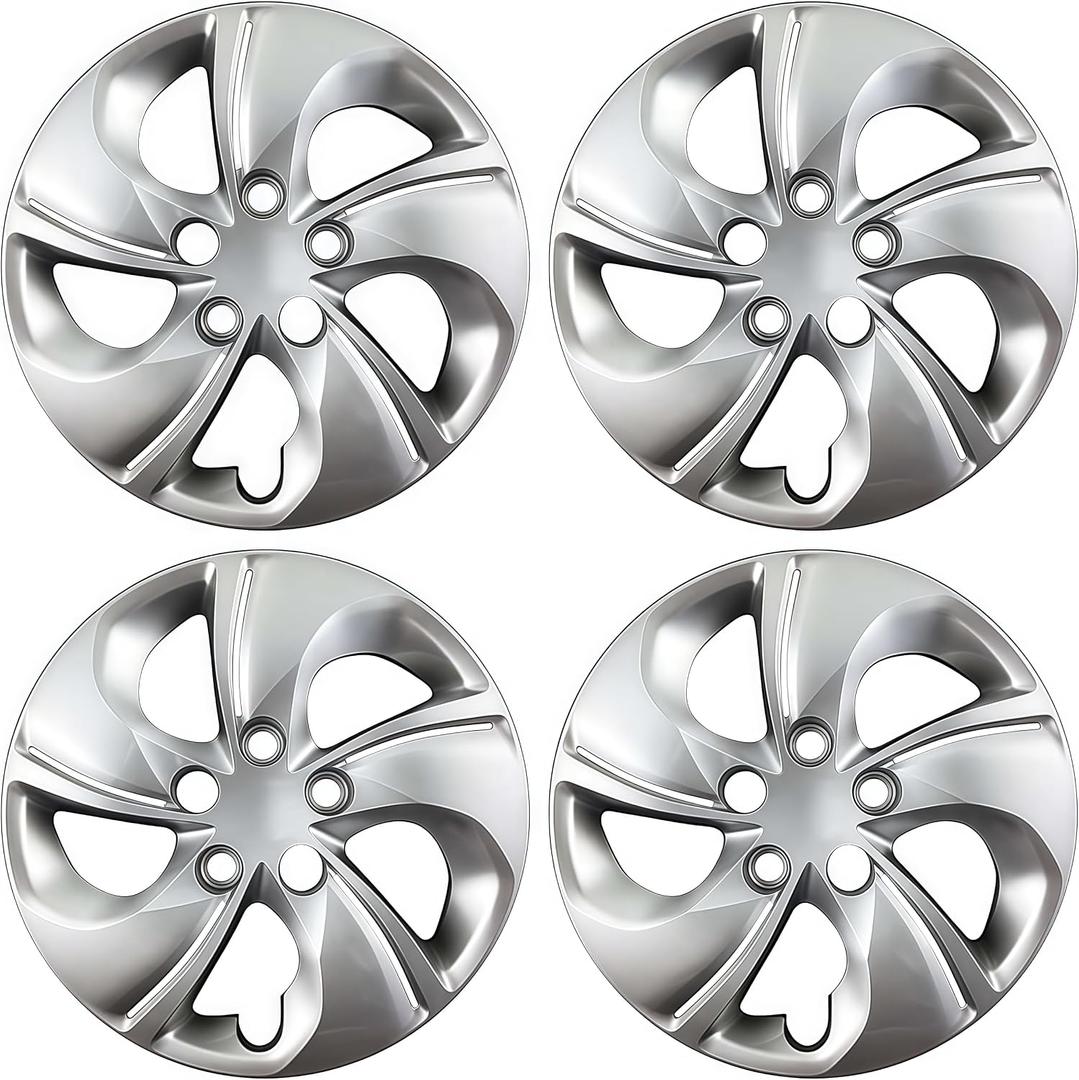 15 inch Replacement Hubcaps Fit for 2006-2011 Honda Civic, Wheel Rim Cover Compatible with 2013-2015 Honda Civic 15'' Steel Wheel; 4 Pcs (Glossy Silver)