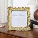 Cuspin 6x6 Picture Frame Gold Frames, Vintage Palm Leaves Textured Hand-Crafted Resin Frames with Glass Front, Retro Square Photo Frame for Wall Hanging and Tabletop Display Home Decor (Feather Petal Gold)