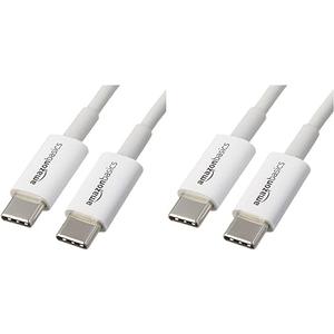 Amazon Basics USB-C to USB-C 2.0 Fast Charger Cable, 480Mbps Speed, USB-IF Certified, for Apple iPhone 15, iPad, Samsung Galaxy, Tablets, Laptops, 6 Foot, White (Pack of 2)