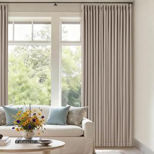 Memory Trained Pinch Pleated 100% Blackout Linen 80 Inch Curtains for Bedroom Room Darkening Light Blocking Burlywood Tan Window Curtain 80 Inches Long Living Room Black Out Pleat Drapes Dual Layer