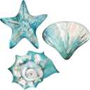 3 Pcs Summer Coastal Wall Decor Beach Wall Art Blue Sea Turtle Surfboard Seahorse Starfish Seashell Conches Crabs Sea Life Decor for Bathroom Bedroom Home (Shells, Conch, Starfish)