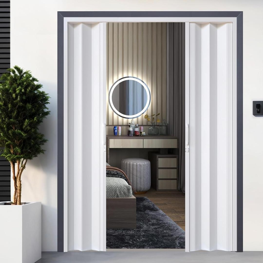 NeatiEase Accordion Door 60x80, Portable Interior PVC Folding Door, Bifold Closet Doors with Latch, Handle, Mounting Hardware