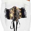 Bounzhi Women Wide Elastic Corset Belt Stretch Leather Belt Dresses Belt Lace Vintage Waist Belt Buckle for Women and Girls (Black)