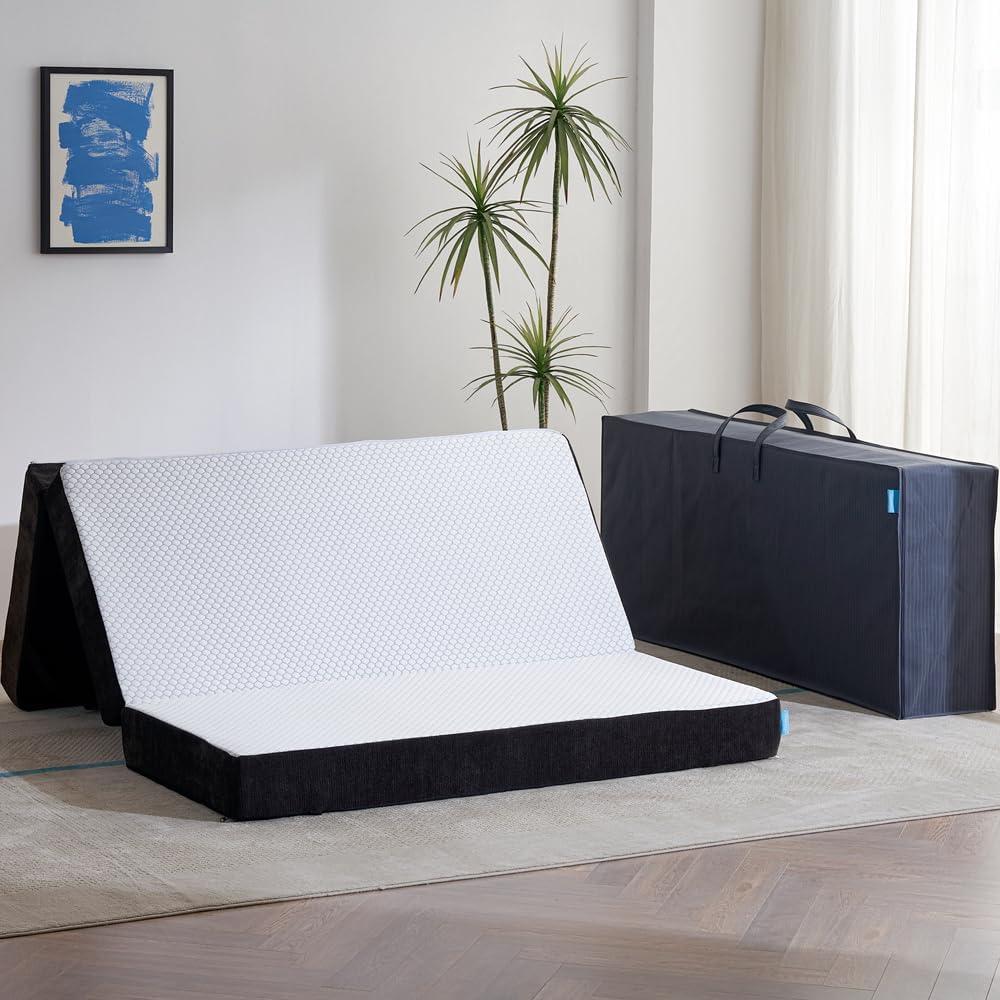 Odorless Foldable Mattress Queen Size 80" x 60" x 6", 6 Inch Folding Foam Mattress with Storage Bag, Fiberglass Free Trifold Memory Foam Mattress for RV, Guest Bed, Murphy Bed