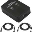 USB 2.0 Printer Sharer Switcher, USB Type B Adapter 2 in 1 Out 2 Devices Shared 1 Printer Scanner with Manual Switcher and LED Light (Including 2Pcs 4.9FT USB Printer Cables)