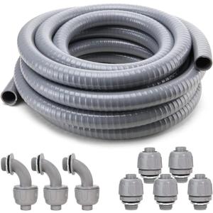 DWALE Liquid-Tight Conduit and Connector Kit, Flexible Non-Metallic Electrical 3/4inch 25ft Conduit, with 5 Straight and 3 Angle Fittings Included, 3/4 in. Dia.