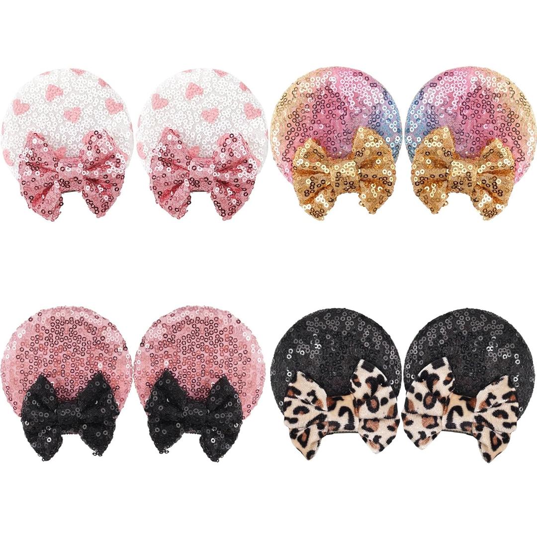 CellElection 8PCS Sequin Mouse Ears Hair Clips Glitter Hair Bows Cute Mice Ears Hair Clips Barrettes for Women Girls Hair Accessories for Costume Party Favor Christmas Decoration (Basic Colors)