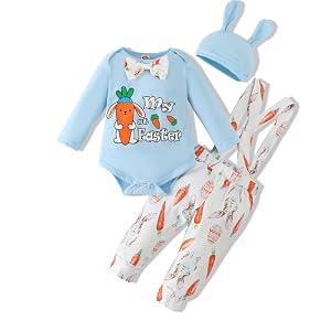 Gakizon Baby Boys Easter Clothes Baby Boy My 1st Easter Day Outfits Baby Easter Suspender Pant Set Size 74