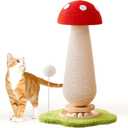 Mushroom Cat Scratching Post Cat Tree, 21.5‘’ H Cute Cat Scratcher Tower with Durable Solid Wood Turntable Toy, Mushroom Scratch Post Cat Sisal Scratcher with Catnip for Indoor Adult Cats