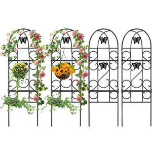 AMAGABELI Garden & Home 4 Pack Garden Trellis for Climbing Plants 60" x 18" Black Iron Trellis for Potted Plant Support Butterfly Metal Trellis for Climbing Roses Vine Flower Cucumber Clematis GT02