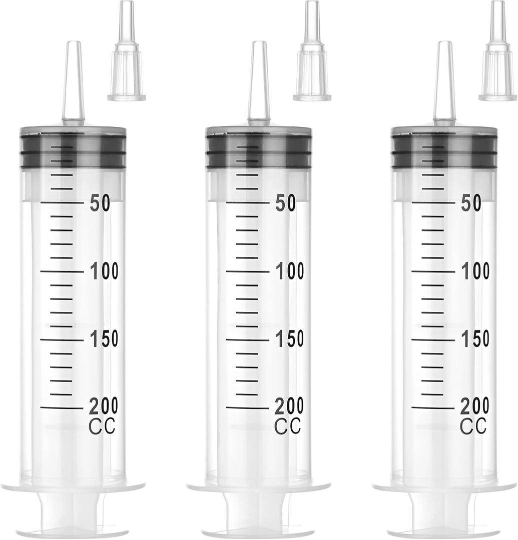 200 ml Large Syringe for Liquids, Syringe Without Needle, for Thick Liquids, 3 Pack Individually Wrapped