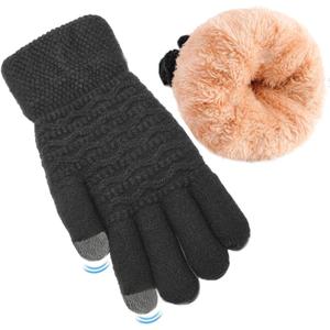 Women's Winter Warm Touch Screen Gloves Womens Thermal Cable Knit Wool Fleece Lined Glove for Cold Weather