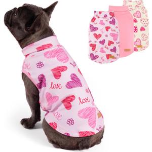 KYEESE 3Pack Valentines Dog Sweater, Warm Turtleneck Small Dog Sweater, Soft Dogs Sweaters for Small Dogs, Fleece Pet Clothes, Stretchy Pet Sweatshirt, Comfy Pets Shirt Vest, M