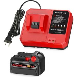 Abeden 18V 5.0Ah Battery 1Pack Replacement for Milwaukee M18 Battery and 1 Charger Set, Compatible with Milwaukee 18V Cordless Power Tools (red)