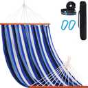 Lazy Daze Hammocks Cotton Fabric Double Hammock with 55" Spreader Bar, Portable Camping Hammock with Carrying Bag & Tree Straps for Patio, Backyard, Balcony, 450lbs Capacity, Blue