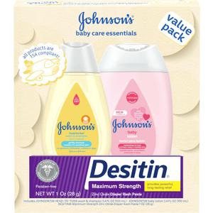 Johnson's Baby Care Essentials Gift Set, Body Lotion, & Zinc Oxide Diaper Rash Paste for Baby's Delicate Skin, Value Pack, Travel-Size, Bath Essentials Must Haves, Baby Gifts, 3 Items
