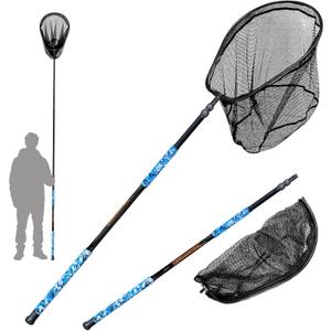 Fiblink Large Fishing Net, Carbon Fiber Fish Net with Telescoping Handle, Collapsible Landing Net 10.9ft, Lightweight Long Cast Net for Bass, Trout, Salmon (131" Full)