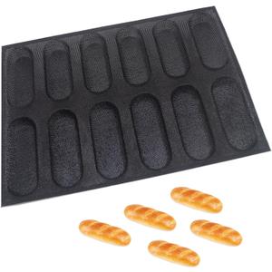 Dioycli Silicone Bread Loaf Pan for Baking, Mini Baguette Bread Pan Perforated Hot Dog Bun Pan 12 Loaf Non Stick Baking Liners Mat