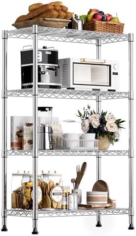 MZG 1000 lbs Storage Shelving 4-Tier Utility Shelving Unit Steel Organizer Wire Rack for Home,Kitchen,Office,Chrome (13.7" D x 23.6" W x 53.4" H)