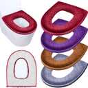 Riakrum 4 Pcs Toilet Seat Covers Pads for Bathroom Comfortable Toilet Seat Cushion Cover Soft Thicker Warmer Washable Pad with Zipper Home Reusable(Modern,Gray, Violet, Red, Brown)