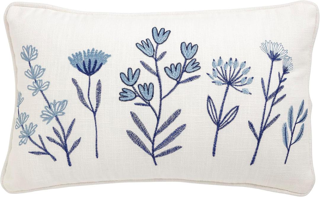 Mud Pie Lumbar Crewel Floral Pillow (11" x 18")