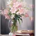 LURENCZH Lily Canvas Wall Art Pink Flower Picture Prints Book Art Wall Decor Abstract Floral Painting Prints for Living Room Decor Framed(Floral-3,16.00" x 24.00")