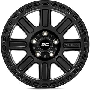 Rough Country 84 Series Wheel - 17 x 8.5, 6x5.5" Bolt Pattern, +0mm Offset, Gloss Black, 8-Spoke, Rugged One-Piece Aluminum Rim with Black Center Cap