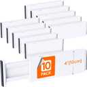 Lifewit 10 Pack 4" High Drawer Dividers 28-43.5cm/11-17" Adjustable Drawer Organizer for Clothes/Utensils, Expandable Drawer Separator in Dresser/Kitchen/Bedroom/Office Organization & Storage White