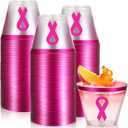 Gejoy 50 Pcs 9 oz Breast Cancer Awareness Cups Pink Rimmed Plastic Cups Disposable Party Tumbler Pink Ribbon Clear Plastic Glass Breast Cancer Party Supplies for Women