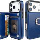 ONETOP for iPhone 17 Pro Wallet Case with Card Holder, 360 Rotation Ring Kickstand RFID Blocking PU Leather Double Magnetic Clasp Shockproof Cover for Women and Girls 6.3 Inch (Blue)