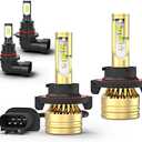 Fit For Ford F150 F250 F350 2004-2014,9008 H13 High&Low Beam+9145 Fog Light Bulbs,6000K White,500% Brightness,9008 9145 Light Bulbs,Plug and Play,Pack of 4