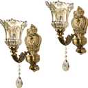 Glass Wall Sconce Set of 2, Antique Brass Wall Light, Crystal Floral Bedside Wall Lamp for Entrance, Bedroom, Hallway